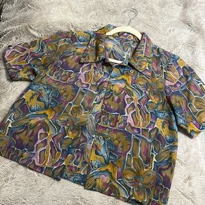 Thrifted colorful button up crop collared shirt